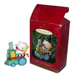 Hallmark Keepsake Ornament 1999 Babys 1st Christmas Bear Train Figurine Vintage